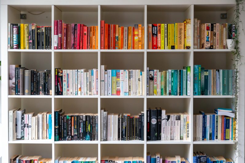 Bookcase with many colourful books