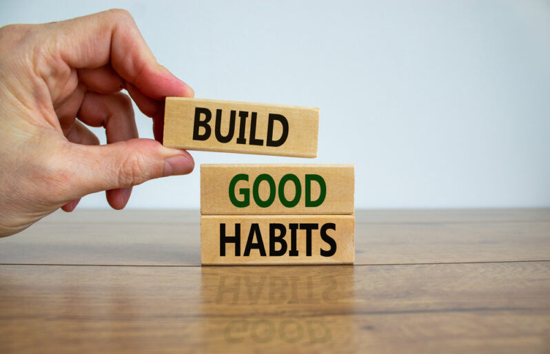 Build Good Habits Symbol Woode Block With Words 'build' 'good' 'habits'